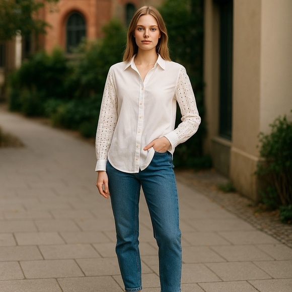 LOFT White Long Sleeve Blouse XS - Picture 1 of 7